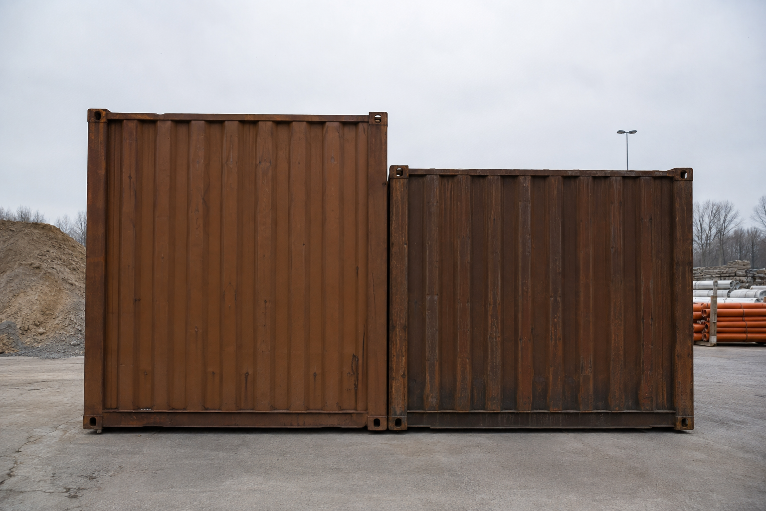 High cube container og standardcontainer side om side, hvor højdeforskellen tydeligt ses